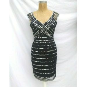 SANDRA DARREN Black Ivory Sheath Cocktail Dress 6